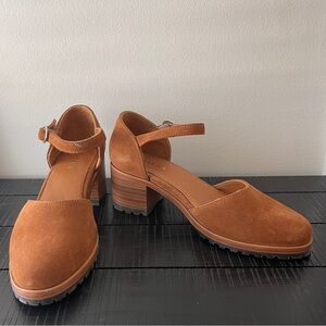 Portland Leather Patina Tan Suede Block Heel Shoes Size 8.5